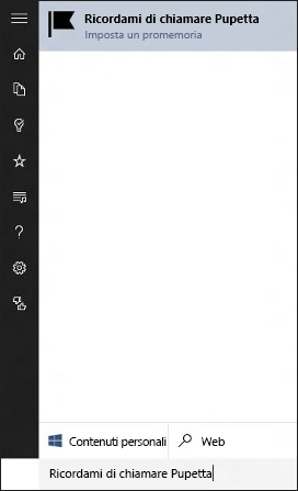 Schermata di Cortana che mostra un promemoria