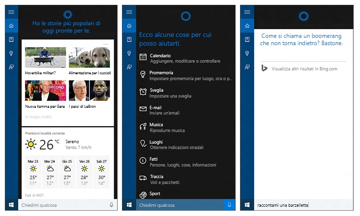 Screenshot di Cortana