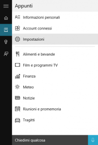 Appunti Impostazioni Cortana su Windows 10