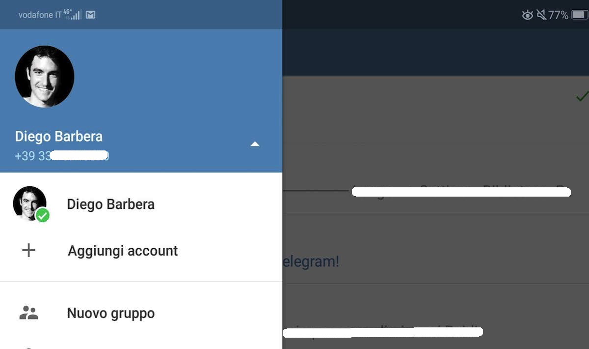 Telegram aggiungi account